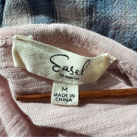 EASEL Long Sleeve Pocket tee Plain Front Pink Blue Plaid Back Size Medium - Picture 3 of 6